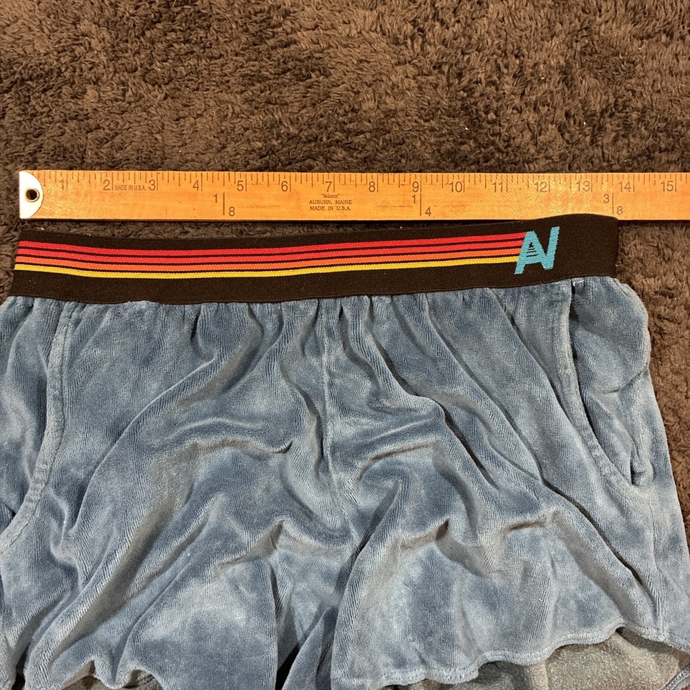 Aviator Nation Lounger Shorts Womens L Blue Velvet Logo Stripe Retro Athleisure - Picture 5 of 5